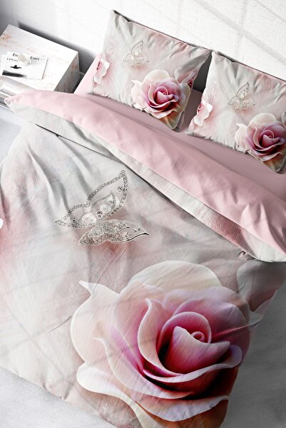 PerlaSera Wildrose 3D Custom Design - Double Duvet Cover Set, Tightly Woven Cotton Satin