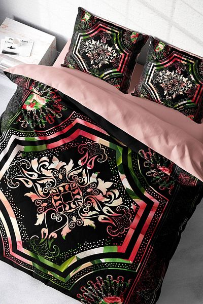 PerlaSera 3D Roses Patterned Double Duvet Cover Set - Tightly Woven Cotton Satin