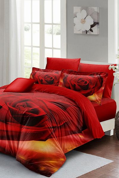 MonoHome Valentine's Day Special Double Duvet Cover Set Cotton Satin Rose Love