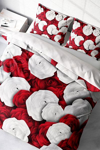 PerlaSera 3D Custom Design - Double Cotton Satin Duvet Cover Set, White & Red