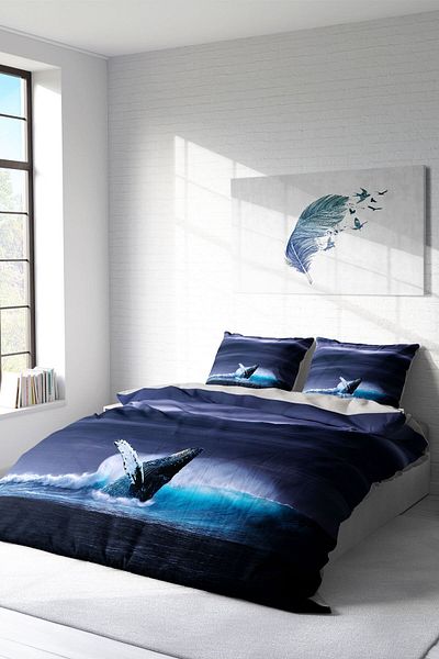 PerlaSera 3D Custom Design - Double Duvet Cover Set, Tightly Woven Cotton Satin, Shark