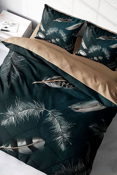PerlaSera 3D Custom Design - Double Duvet Cover Set, Tightly Woven Cotton Satin, Black Feather