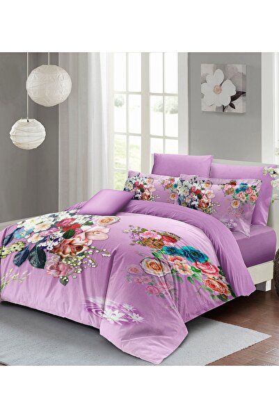 MonoHome Set cuvertură de pilota dublă liliac floral din satin de bumbac 3d