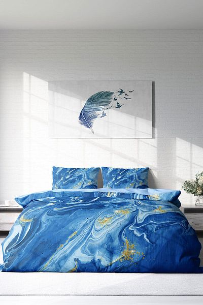 MonoHome Double (With Elastic Sheet) 100% Cotton Satin Duvet Cover Set BlueDream