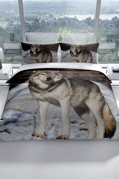 PerlaSera Snowwolf 3d Cotton Satin Double Duvet Cover Set