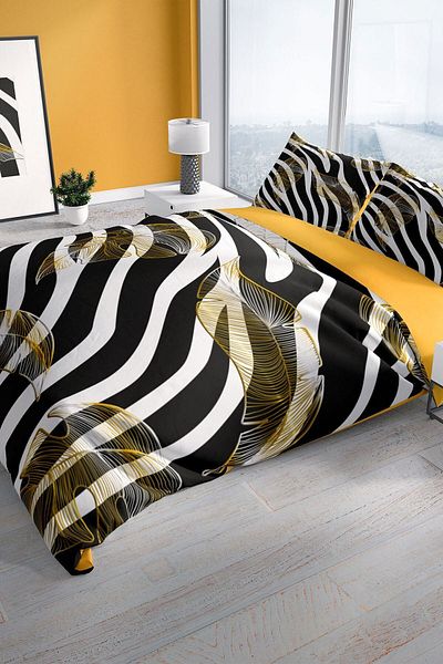 PerlaSera Zebra Feather 3d Cotton Satin Double Duvet Cover Set