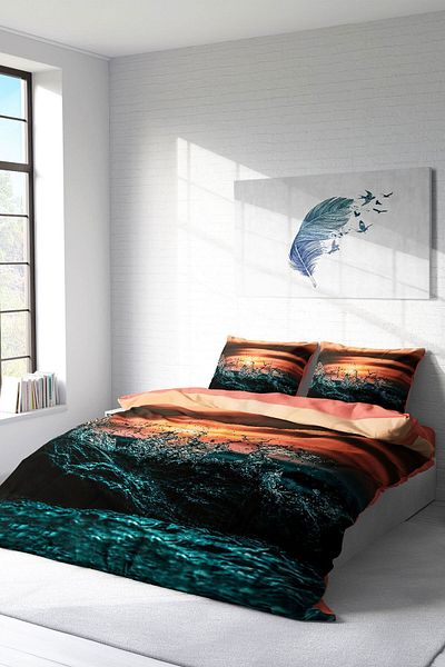PerlaSera 3D Custom Design - Double Duvet Cover Set, Tightly Woven Cotton Satin, Sea