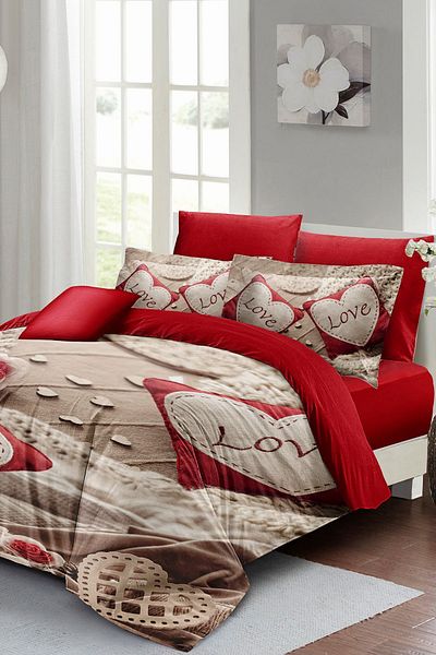 MonoHome Valentine's Day Special Double Duvet Cover Set Cotton Satin Memory Love