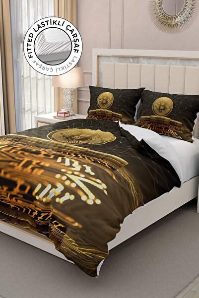 MonoHome Σετ παπλωματοθήκη διπλής 100% βαμβακερό σατέν με ελαστικό σεντόνι 3d...