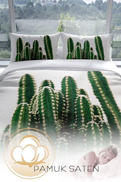 PerlaSera Σετ Παπλωματοθήκη Διπλό Σατέν Κάκτος 3d Βαμβακερό
