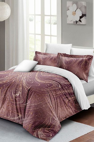 PerlaSera 3D Custom Design - Double Duvet Cover Set, Tightly Woven Cotton Satin, Marble Shiny