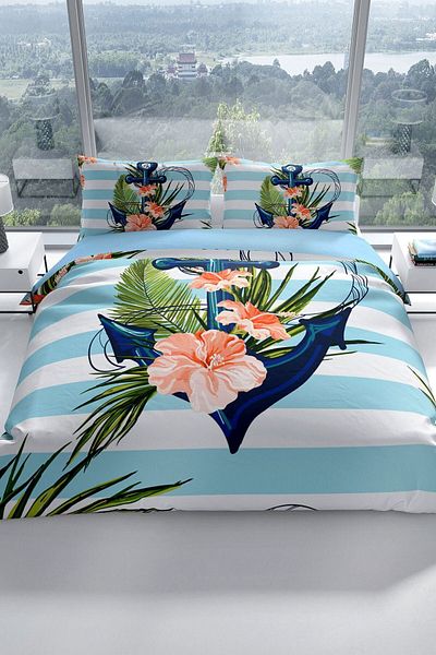 PerlaSera Anchor 3d Cotton Satin Double Duvet Cover Set
