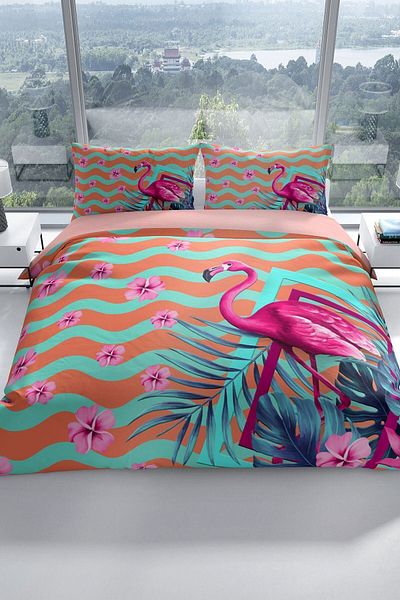 Cattleya Turquoise Flamingo 3D Double Duvet Cover Set