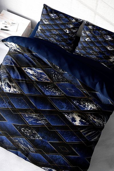 PerlaSera 3D Custom Design - Double Duvet Cover Set, Tightly Woven Cotton Satin Blue Suite
