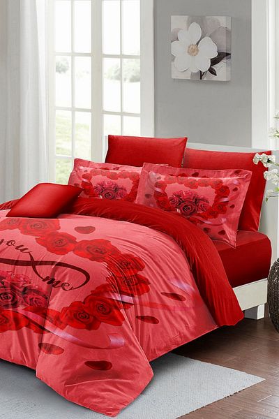 MonoHome Valentine's Day Special Double Duvet Cover Set Cotton Satin You&me
