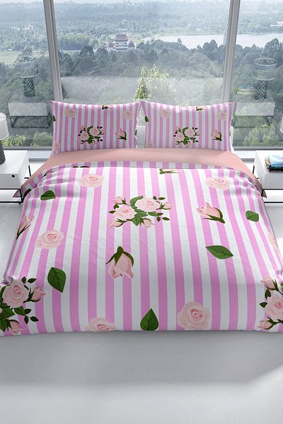 PerlaSera Pinkline 3d Cotton Satin Double Duvet Cover Set