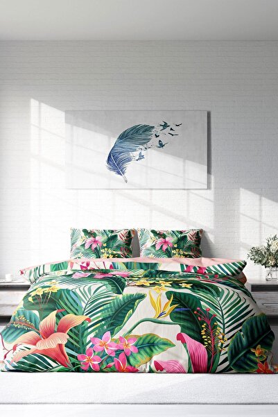 PerlaSera Τρισδιάστατο Προσαρμοσμένο Σχέδιο - Σετ Παπλωματοθήκη Διπλό, Βαμβακερό Σατέν Πυκνό, Κρίνος