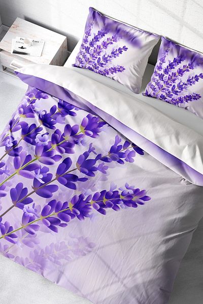 PerlaSera تصميم مخصص ثلاثي الأبعاد من Lavander - طقم غطاء لحاف مزدوج من الساتان القطني
