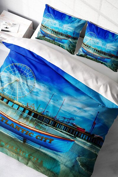 MonoHome Set cuvertură de pilota dublă din satin 100% bumbac cu cearșafuri Atalanta City