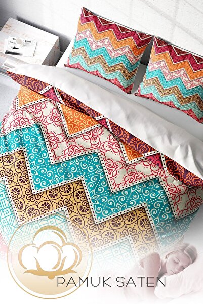 PerlaSera 3D Спеціальний дизайн - Двоспальний комплект постільної білизни з зигзагоподібним візерунком, щільно тканий бавовняний сатин