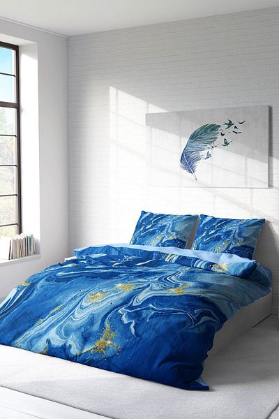 MonoHome Double (With Elastic Sheet) 100% Cotton Satin Duvet Cover Set BlueDream
