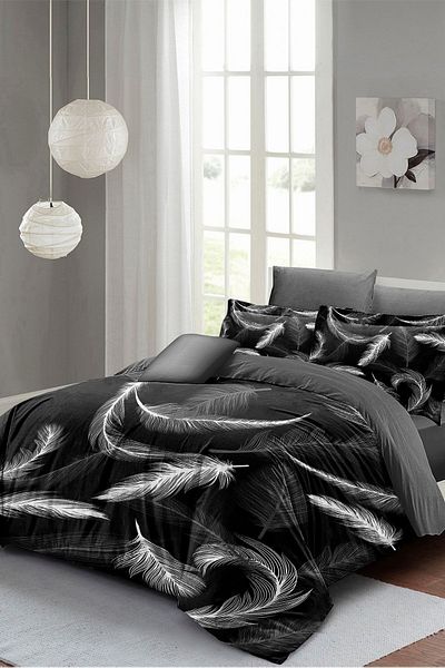 PerlaSera 3D Custom Design Duvet Cover Set - Tightly Woven Cotton Satin, Dark Feather, Double