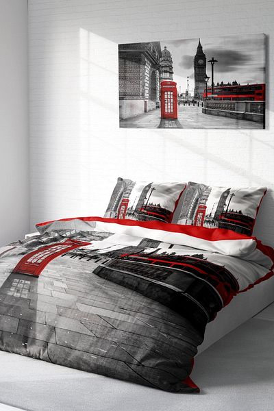 PerlaSera 3D Custom Design - Double Duvet Cover Set, Tightly Woven Cotton Satin, London