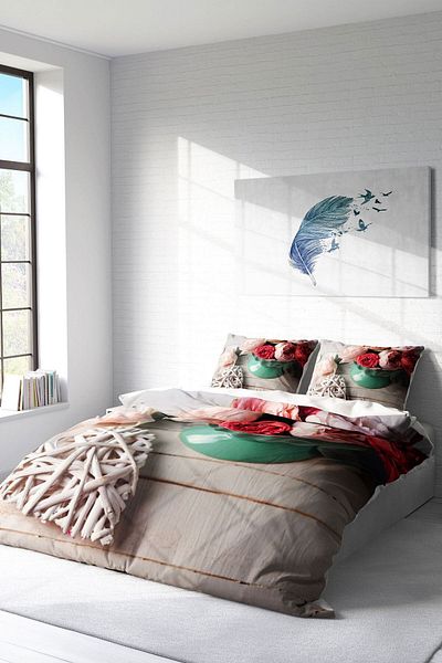 PerlaSera Rose Love 3D Custom Design - Double Duvet Cover Set, Tight Woven Cotton Satin