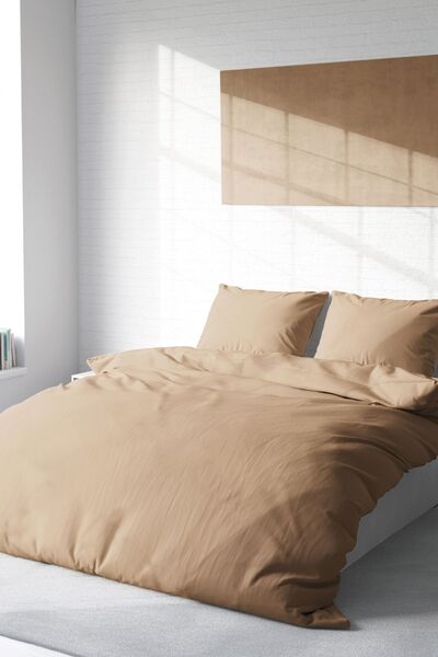 MonoHome Double Duvet Cover Set with Elastic Sheets Brown Lux Cotton Ranforce