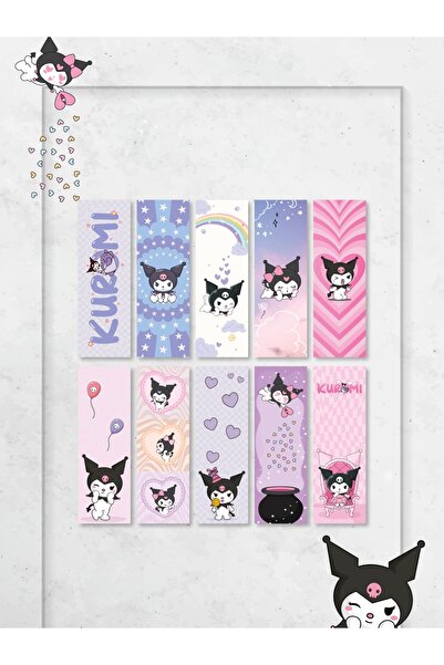 Paytak Moda Sanrio Kuromi Anime Karışık Tasarım 10 Adet Kitap Ayraç Seti Pytk...