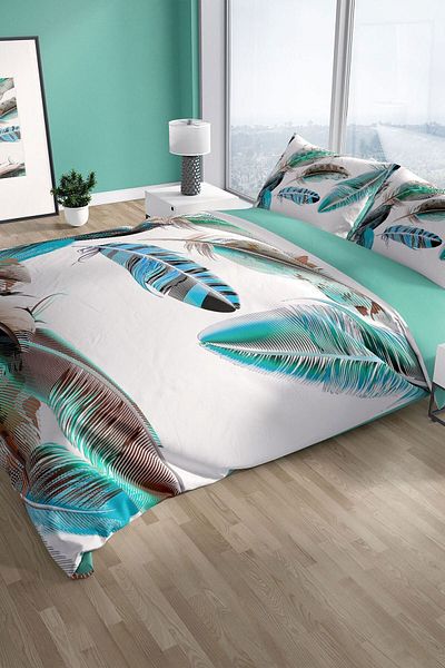 PerlaSera New Feather 3d Cotton Satin Double Duvet Cover Set