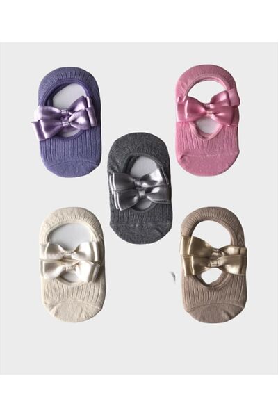 lalinkids Kız Bebek Lila Krem Gri Pembe Bej Babet Çorap 5'li