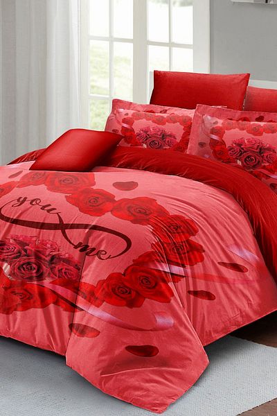 MonoHome Valentine's Day Special Double Duvet Cover Set Cotton Satin You&me
