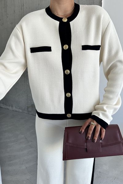 MODAGEN Set de cardigan și pantaloni de tricotaje alb-negru