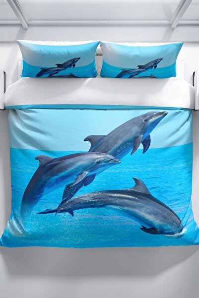 PerlaSera Dolphin3 3d Бавовняний сатеневий двоспальний комплект постільної білизни