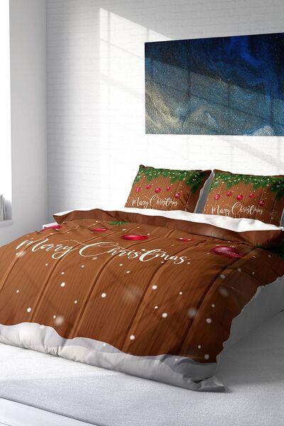 MonoHome Коледна украса Merry Christmas Двойна 3D комплект спално бельо от памучен сатен