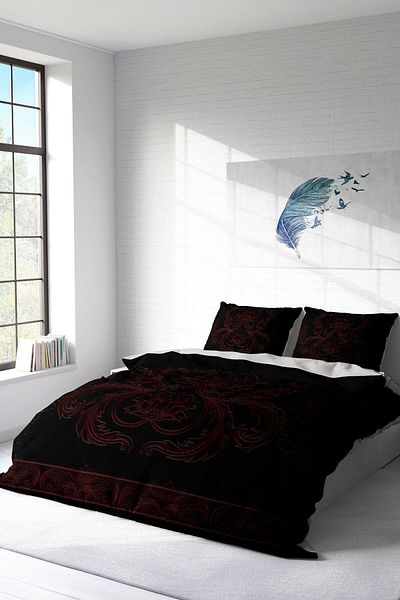 PerlaSera 3D Custom Design - Double Duvet Cover Set, Tight Woven Cotton Satin, Black Baroque