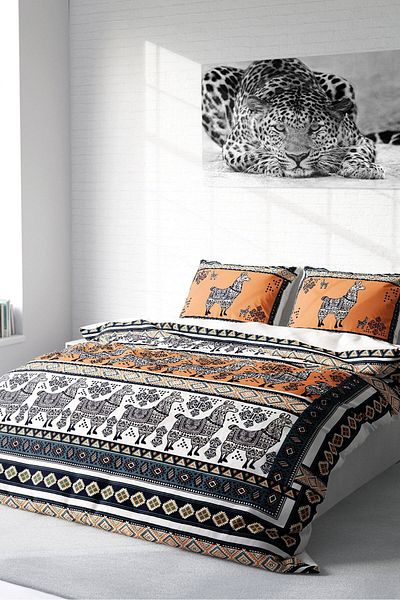 PerlaSera 3D Custom Design - Double Duvet Cover Set, Tightly Woven Cotton Satin, Llama Tattoo
