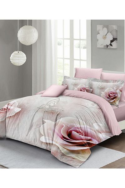 PerlaSera Wildrose 3D Custom Design - Double Duvet Cover Set, Tightly Woven Cotton Satin