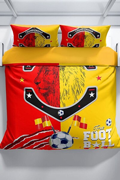 PerlaSera Duvet Cover Set with 3D Special Design - Tightly Woven Cotton Satin, Double, Red & Yellow