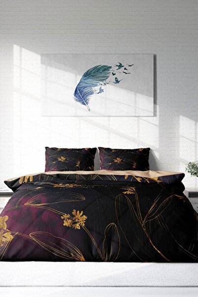 PerlaSera Black Flower Pattern 3D Cotton Satin Duvet Cover Set - Double