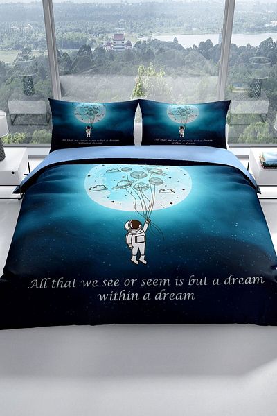PerlaSera Night Motto 3d Cotton Satin Double Duvet Cover Set
