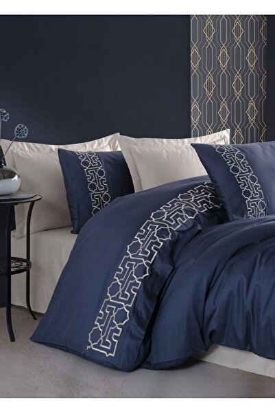 Dantela Luna Beige Embroidered Cotton Satin Double Duvet Cover Set