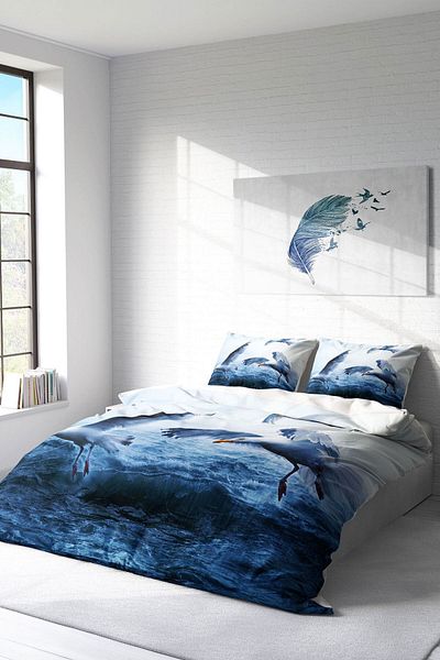 PerlaSera 3D Custom Design - Double Cotton Satin Duvet Cover Set, Seagull