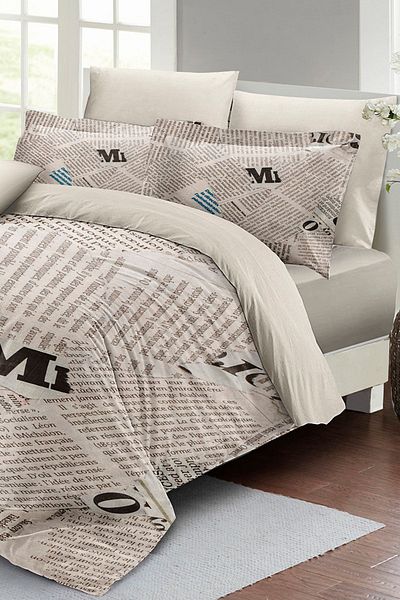 PerlaSera 3D Custom Design - Double Duvet Cover Set, Tightly Woven Cotton Satin Newspaper