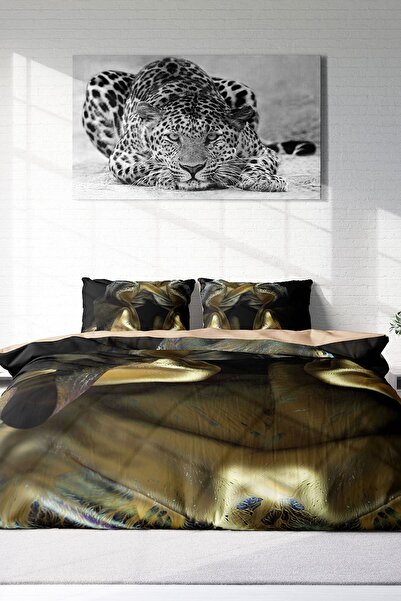 MonoHome King Size Gold Cover 3D Cotton Satin Double Duvet Cover Set 220X240Cm