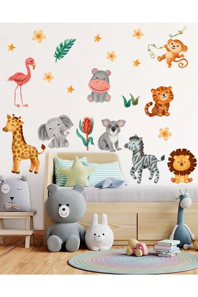 Sticker Sepetim Little Safari Cute Animals II Water Color Glass, Cabinet, Door Sticker, Children's Room Wall Sticker