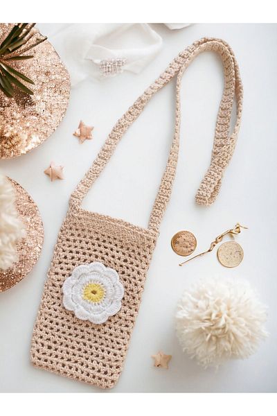 Talai Knitting Hand Knitted Knitted Shoulder Bag Phone Bag with Rope Strap