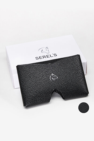 SERELS حامل بطاقات أسود من الجلد الطبيعي حصريًا