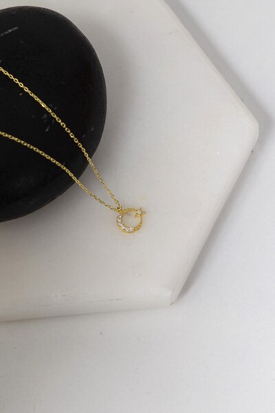 klas gümüş Gümüş Zirkon Taşlı Minimal Ay Yıldız Gold Kolye